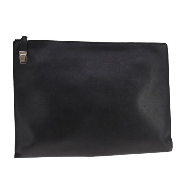 PRADA Clutch Bag Leather Black Auth 93630 - Picture 1 of 15